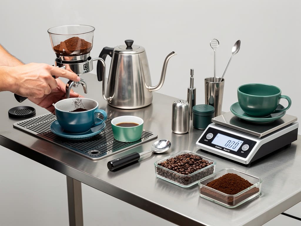 Postazione pulita per preparazione espresso e caffè filtro